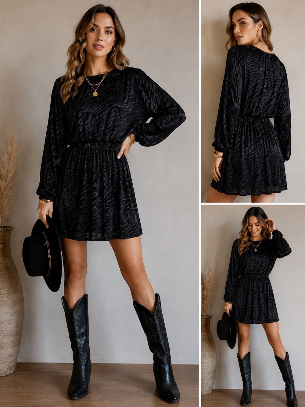 Ariat Black Textured Long-Sleeve Mini Dress